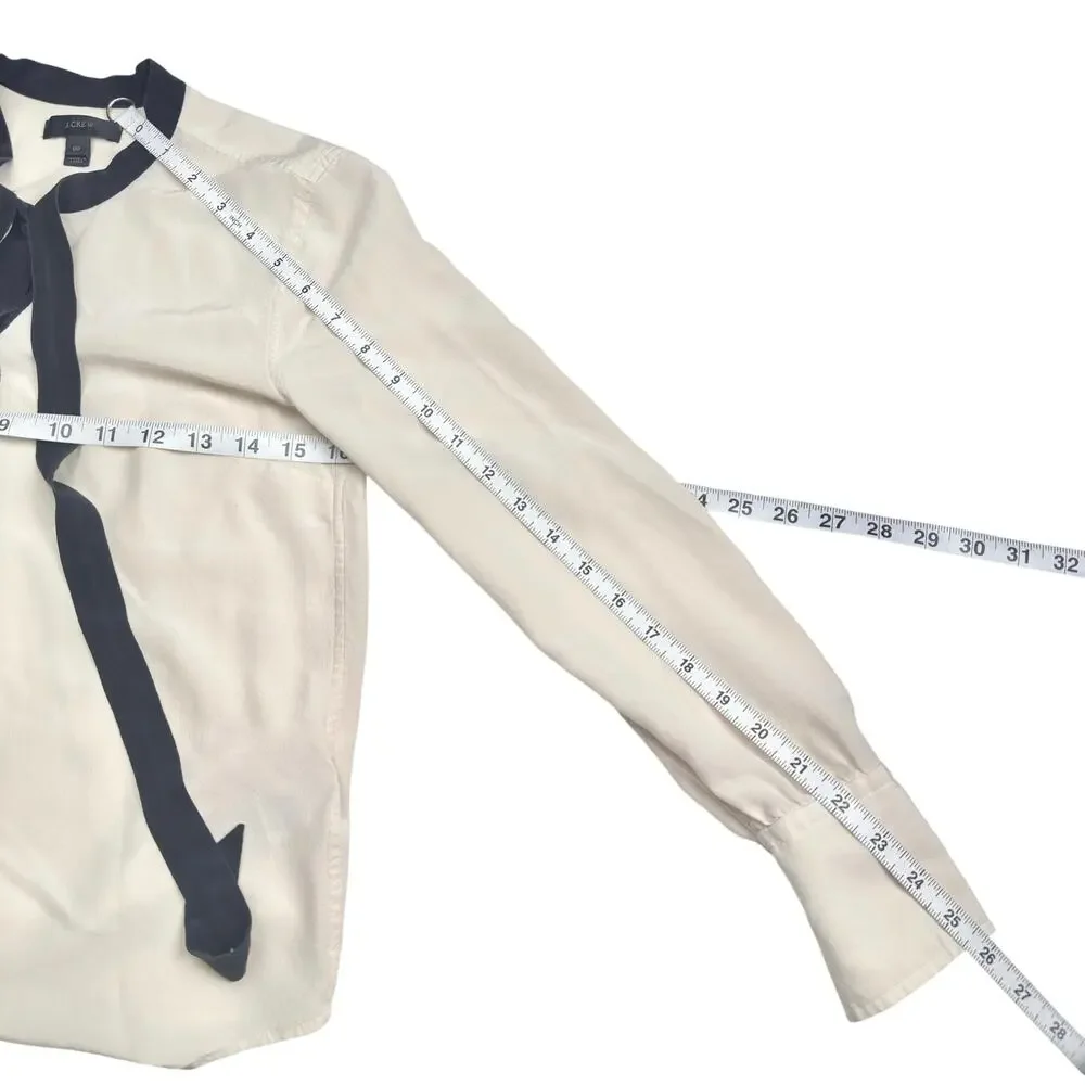 J. Crew | Women | 100% Silk Drape Collarless Bow Tie Button Up Blouse | Size 00